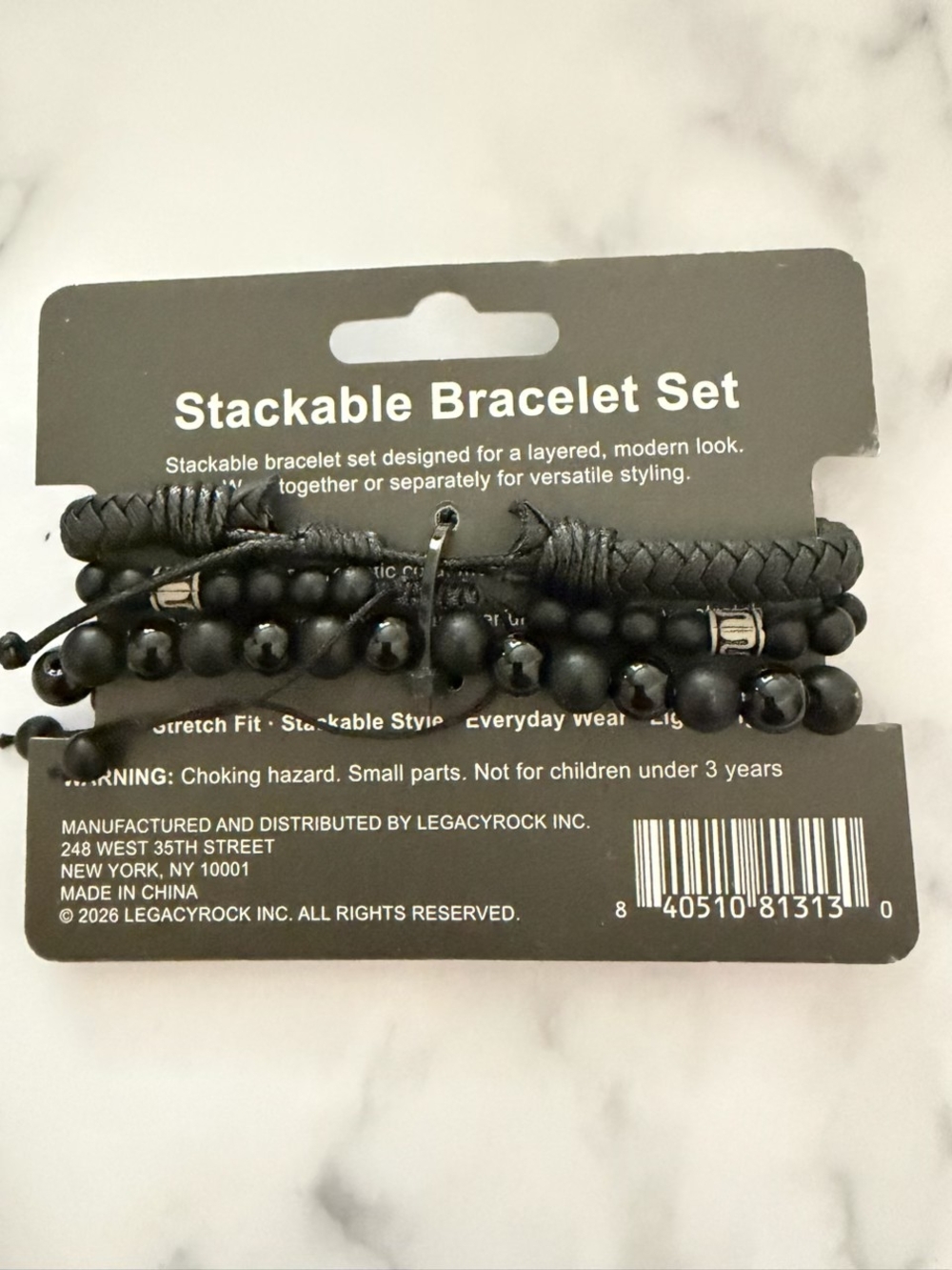 Stackable Black Beaded Bracelet Set - Picture 2 of 2
